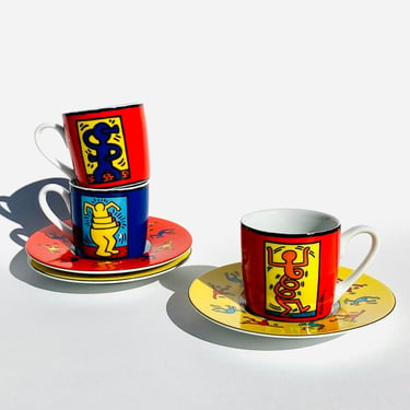 Vintage Keith Haring Espresso Mug Trio