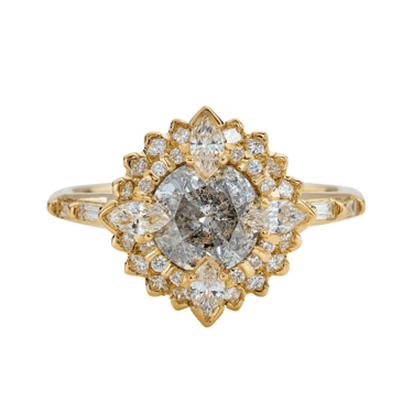 Golden Lotus Engagement Ring with Grey + White Diamonds — Commitment, Curated 2023