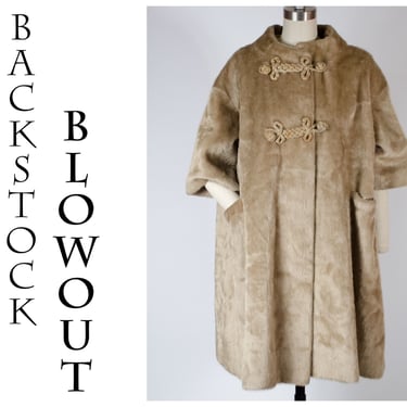 4 Day Backstock SALE - Size - Vintage 1960s Fuzzy Faux Fur  Coat with Half Sleeves - Item #81 