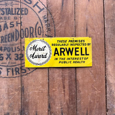 Vintage Arwell Merit Award Security Sign 