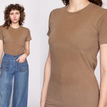 Vintage Faded Brown T Shirt Unisex Small | 90s Fruit Of The Loom Plain Cotton Tee 