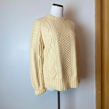 VTG 60’s Cable knit sweater Irish fisherman style hand knit~ unisex androgynous Chunky wooly nubby wool pullover Smaller size 