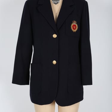 Vintage Navy Blue Logo Embroidered Jacket Dress Jacket Streetwear Mod Chanel vibes 