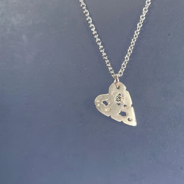 Mini Shadow Heart Necklace - Silver + Diamond