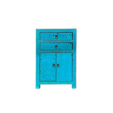 Distressed Crack Peeling Turquoise Blue 2 Drawers End Table Nightstand ws4434E 