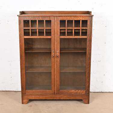 Lifetime Furniture Mission Oak Arts & Crafts Glass Front Double Bookcase Cabinet, Circa 1900