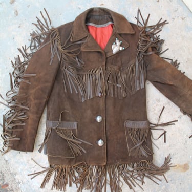 Untamed - 1950's -Chocolate Brown-  Suede Leather Jacket - Fringed Jacket - Cowgirl - Rockabilly - Estimated M 