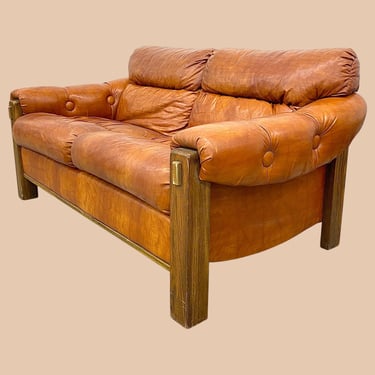LOCAL PICKUP ONLY ———— Vintage Vinyl and Wood Loveseat 