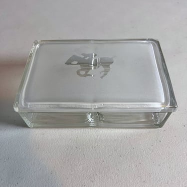 Vintage Frosted Glass Horse Racing Cigarette Case Playing Card Case Art Deco 
