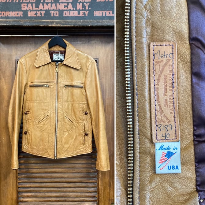 Vintage 1970’s East West Musical Instruments “Metro” Hippie Rocker Leather Jacket, 70’s Vintage Clothing 