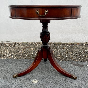 Leather Topped Round Antique Round Accent Table