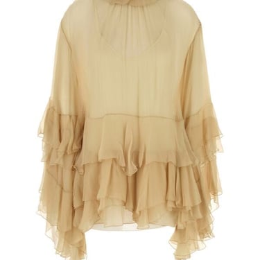 Chloe Woman Beige Silk Mini Dress