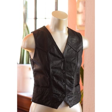 Vintage Leather Vest - Black, Biker Vest, Americana, Western, Cowgirl 