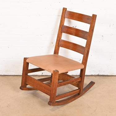 Gustav Stickley Mission Oak Arts &#038; Crafts Sewing Rocking Chair, Circa 1900