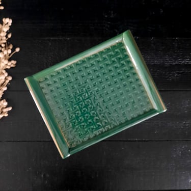 Large Green Majolica Trivet, Dark Green Ceramic Rectangular Platter, Dark Green Stand Plate, Trivet Pot Stand Vintage 