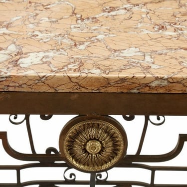 Castellini Milano Italian Scrolled Wrought Iron Marble-Top Console Table 