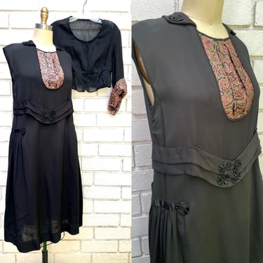 Vintage 1920s Two Piece Silk Dress with Jacket 