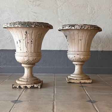 Pair of Large White Cast Iron Urns