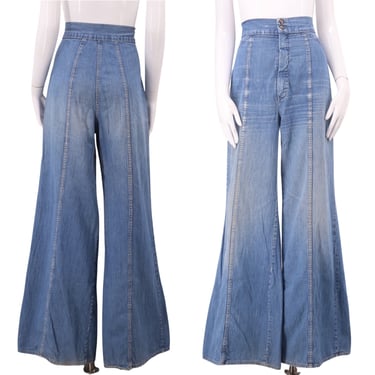 70s denim sz 32 high waisted bell bottom trouser jeans / vintage 1970s wide leg bells flares pants 12 L 