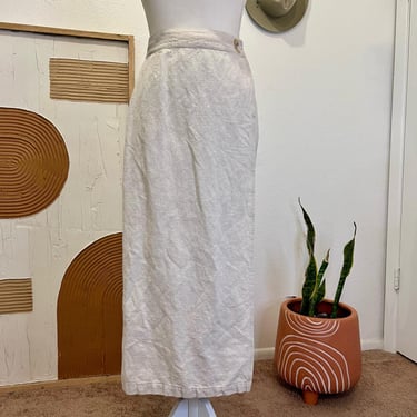 Vintage Cherokee Cream Neutral Textured Linen Cotton Wrap Midi Skirt 