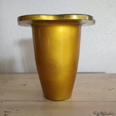 Vintage Retro Yellow Vase with Flower Petal Top - Made in Spain - Year Unknown 