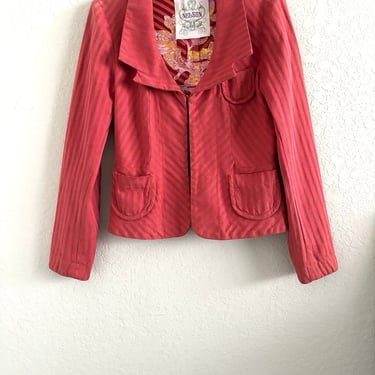 Nelson Y2K Vintage Coral Striped Hook & Loop Closure Blazer 100% Cotton Size Medium 