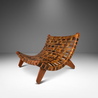 Rare Oversized Scoop Lounge Chair in Solid Douglasg Fir and Leather After José Zanine Caldas 