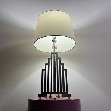 Vintage 80s Art Deco Inspired Metal Table Lamp 