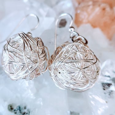 Silver Disco Ball Earrings~Wire Wrapped Artisan 