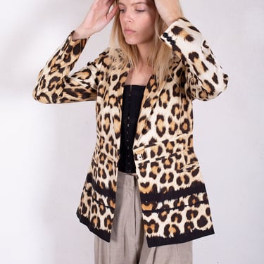 Roberto Cavalli Blazer in Silk Leopard with Biased Waist Seam Detail + Structured Shoulders sz 44 M Cheetah Jacket 