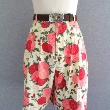 Hairston Roberson - Ropa - 1990's - Cotton - Cottagecore - High Waist - Pleated Shorts - Marked size 12 