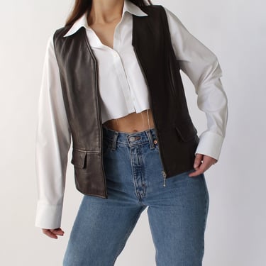 90s Sleek Chocolate Leather Vest
