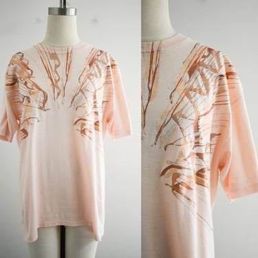 1980s Peach Splatter Painted T Shirt 