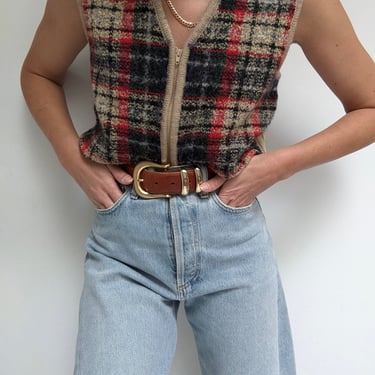 Vintage Plaid Wool Zip Vest