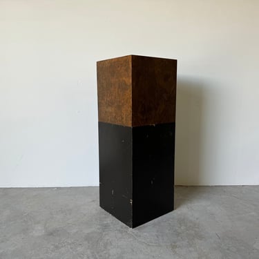 70's Mid Century Modern Black Laminate  And Burl Wood Top Pedestal - Display Stand 