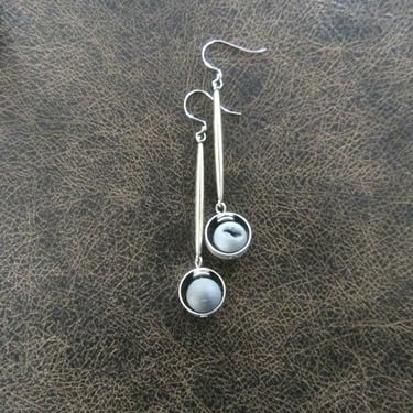 Silver pendulum earrings, druzy agate 