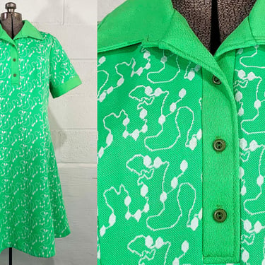 Vintage Bright Green Mod Dress Cedar Glen A-Line Scooter Short Sleeve Dagger Collar XL 1X 1XL XXL Volup Plus 1960s 1970s 