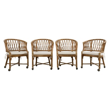 Set of Four McGuire Rattan Barrel Back Dining Chairs