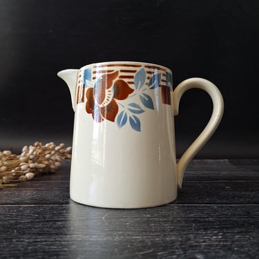 Antique Floral Creamware Pitcher Digoin Sarreguemines, French Country Jug, Large Vintage Vase  Cottagecore Decor,  Grandmother Style 