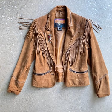 Vintage 1980s Brown Suede Fringe Jacket / Vintage Brown Suede Motorcycle Jacket / Vintage Womens Small Western Fringe Jacket 