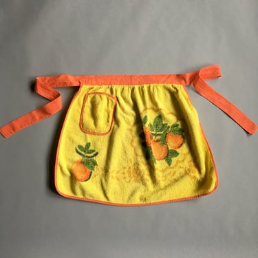 Sunshine and oranges terrycloth apron - vintage half apron 