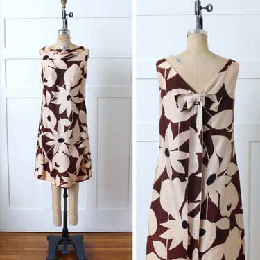 vintage 1960s floral a-line dress • sleeveless shift / party dress • Marimekko style print 