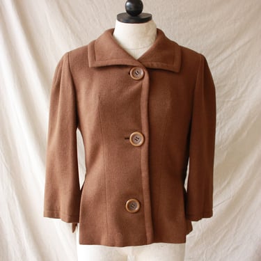 40s 50s Brown Shortie Wool Jacket Dan Millstein for Bonwit Teller Size S 