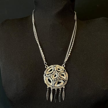 vintage modernist necklace 1960s avant garde silver dangle pendant boho 