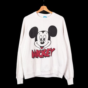 80s Mickey Mouse Sweatshirt - Men's Large, Women's XL | Vintage White Raglan Sleeve Disney Cartoon Pullover 