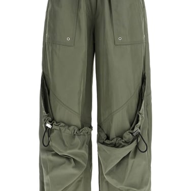 The Attico Wide Leg High-Waisted Pants With Adjustable Elastic In Military Green Women
