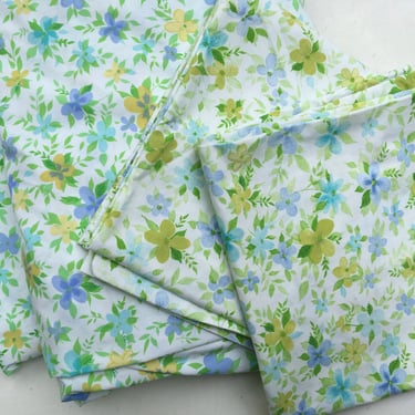 Vintage King Size Floral Sheet Set By Cannon Royal Family, 50 Cotton 50 Polyester, Gently Use, Blue Green, Mid Century Modern 