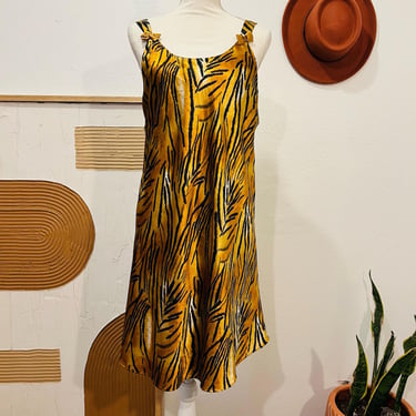 Vintage 90s Tiger Print Silky Slip Mini Dress with Bow Details 3X 