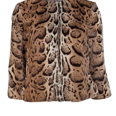 St. John - Brown Leopard Print Faux Fur Long Sleeve Top Sz 4