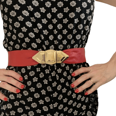 80s Glam Hot Adj 2" Wide Red Belt/ Brass Buckle Sexy By Revcor